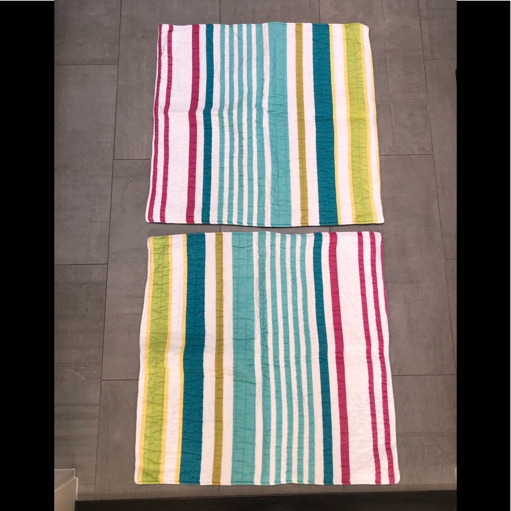 Pr of Euro pillow Shams - fun stripes in cotton! Add color to your bed!